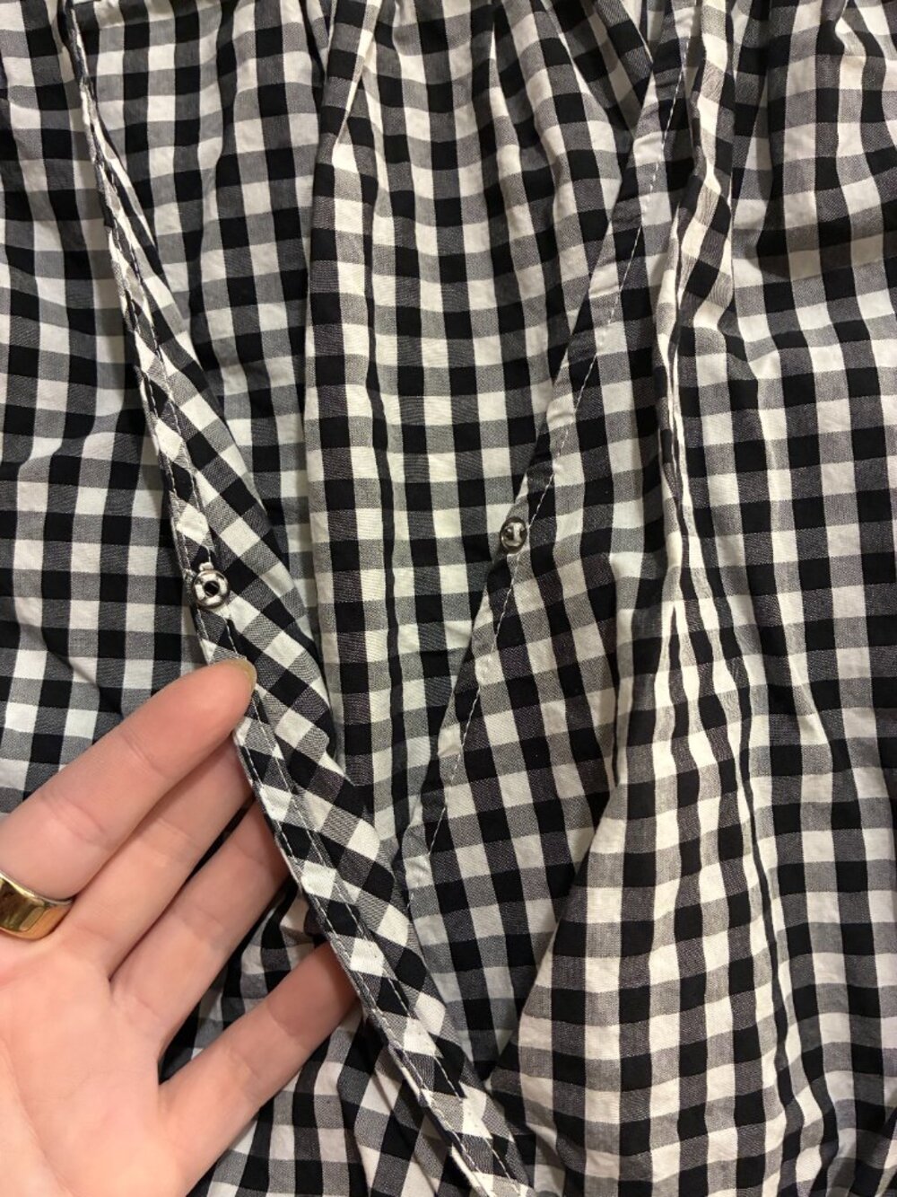 Madewell Gingham Wrap Top Women's Medium Black White Plaid Tie Front Blouse - Picture 5 of 6